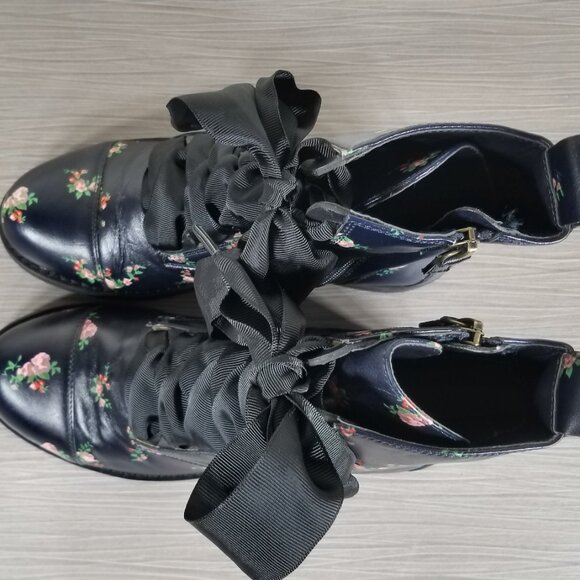 BP Floral Combat Boots with Ribbon Laces, Navy, Womens Size 6.5 - Picture 10 of 13